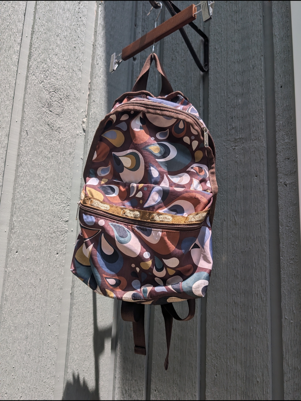 Retro Multicolor Pattern Backpack with Gold Accent